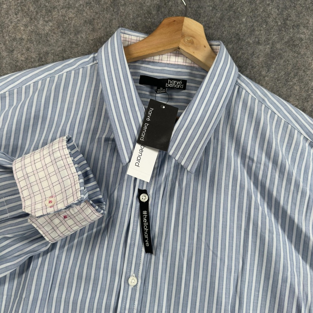 Harve‎ Benard Shirt Mens XL Blue Stripe 100% Cotton Long Sleeve Button Front